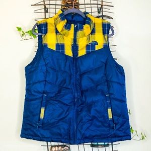 NWOT THE NORTH FACE Blue Yellow Plaid Puffer Vest